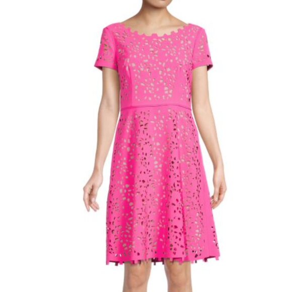 Focus By Shani Women's Pink/Beige Laser Cutout A-line Dress Size: 6 - Picture 2 of 7